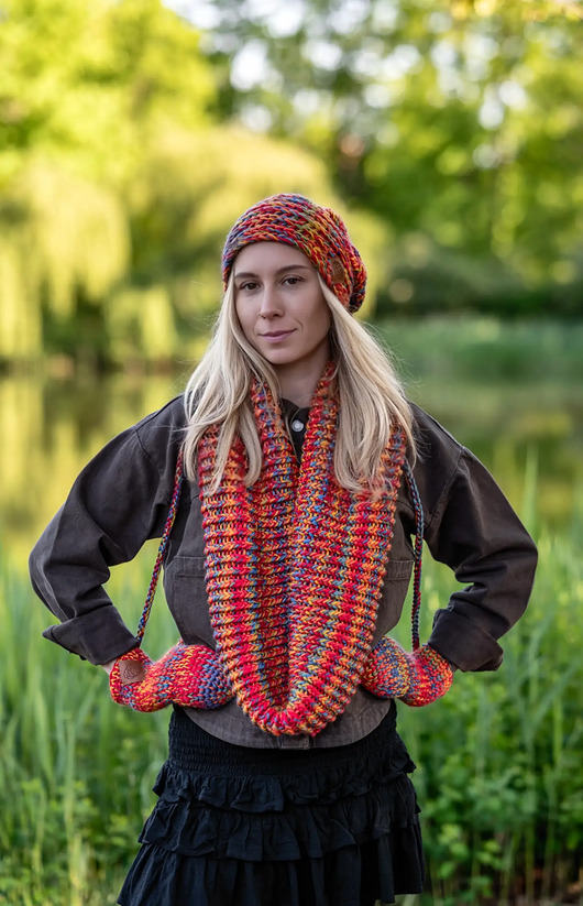 szale damskie Komin MERINO 100% Przygaszone Czerwienie