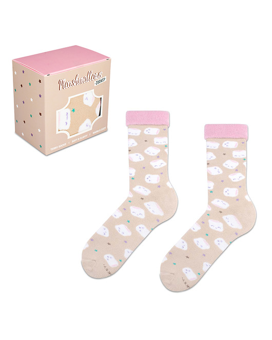skarpetki damskie Kolorowe skarpetki frotte zapakowane w pudełku - MARSHMALLOWS