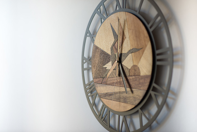 drewniany zegar ścienny HORIZON_01  by_  oh!CLOCK Wystrój Zwierza