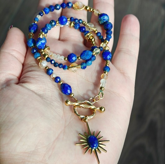 złote naszyjniki Klasyczny lapis lazuli cytryn kryształ górski