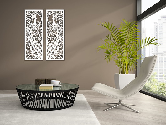 Ozdoby na ścianę DEKORACYJNE PANELE AŻUROWE, PAW, SECESJA, ART NOUVEAU, DEKORACJA ŚCIENNA 3D, 