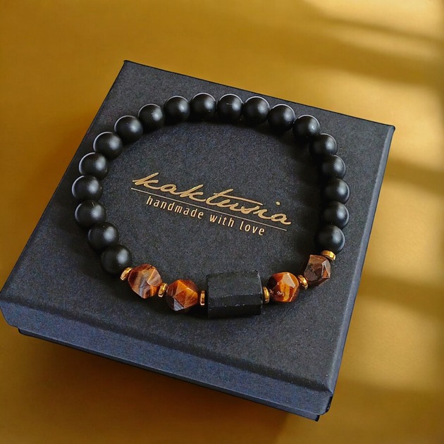 biżuteria męska SUKCES, OCHRONA, SIŁA :: tygrysie oko, turmalin, onyks : gold