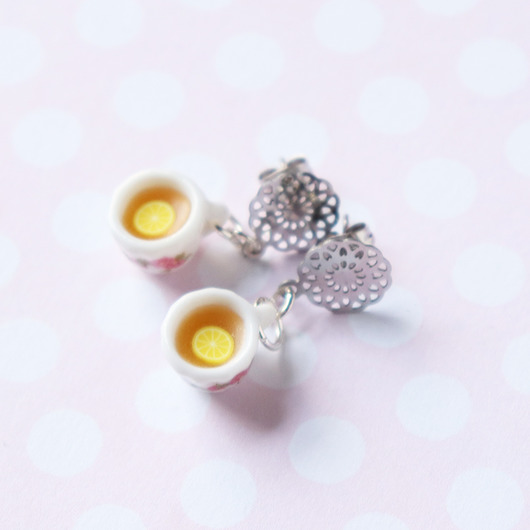 Herbata z cytryną kolczyki ceramiczne premium Lemon Lovely
