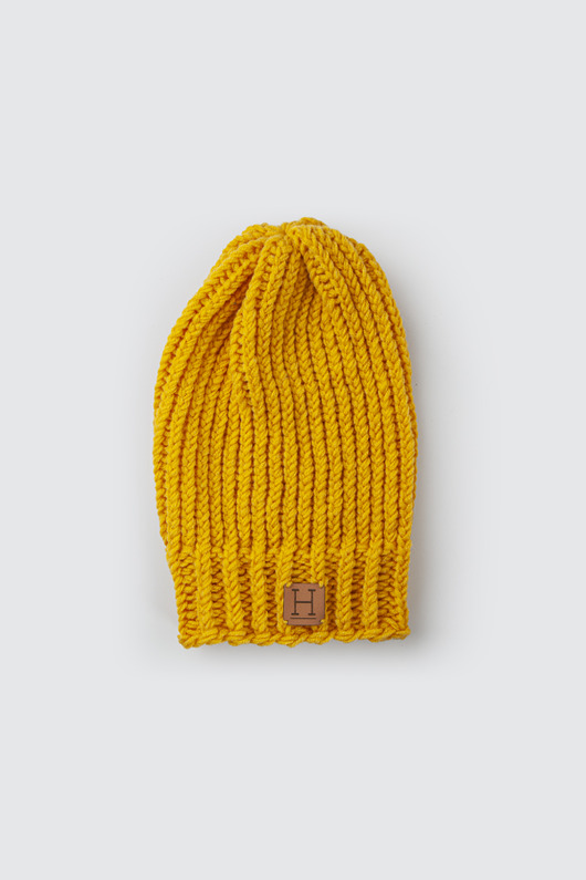 Czapka beanie z wełny merynosa handmade ŻÓŁTA HisOutfit