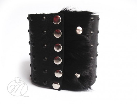 Bransoleta skórzana ROCK&FUR czarna Mikashka
