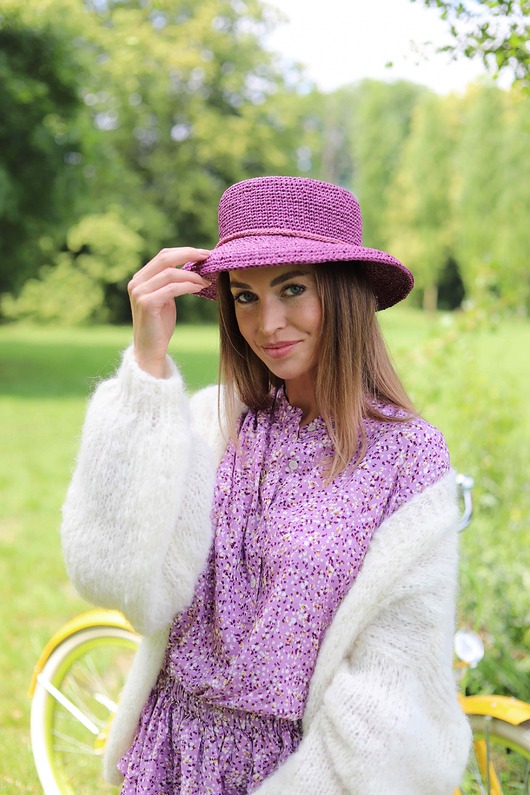 kapelusze damskie Kapelusz Lena, rafia 100%, winogronowy, handmade, rozmiar 56