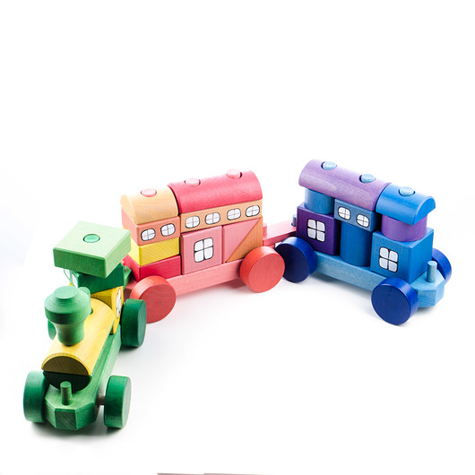 klocki i zabawki drewniane Pociąg z klocków kolorowy duży + personalizacja