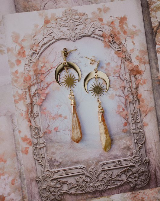 kolczyki z kamieniami Kolczyki sopel kwarcu, brzoskwiniowe