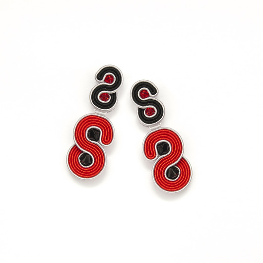 kolczyki soutache Kolczyki soutache - Czerń Czerwień Szary Medium