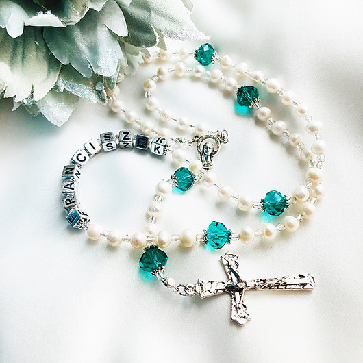 komunia - pozostałe Różaniec z imieniem, perły prezent KOMUNIA