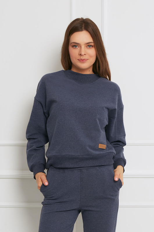 bluza bez kaptura damska KRÓTKA BLUZA - bawełna 29 - niebieski melanż