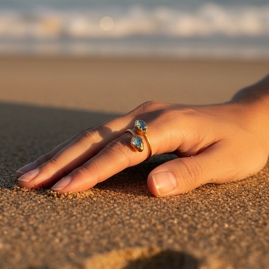 pierścionki złote Regulowany Pierścionek z Błękitnym Kwarcem