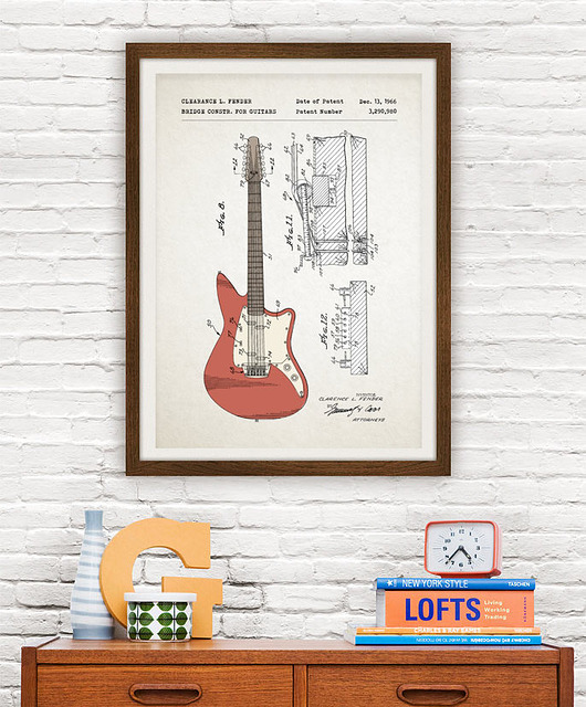 Gitara elektrycza Fender patent - plakat 50x70 cm minimalmill