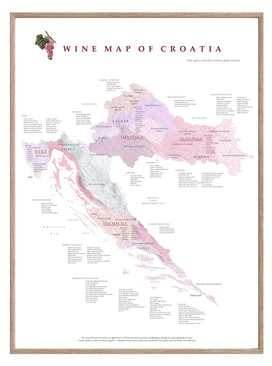 plakaty WINO Chorwacja regiony winiarskie plakat mapa