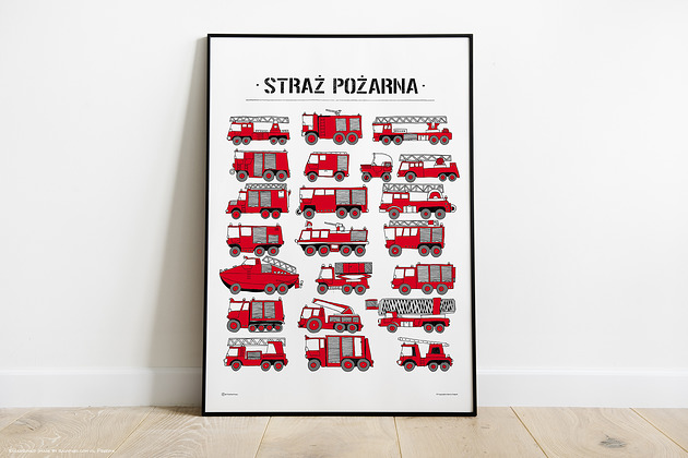 obrazy i plakaty do pokoju dziecięcego 50x70cm Duża Czerwona i Fajna! Straż pożarna!