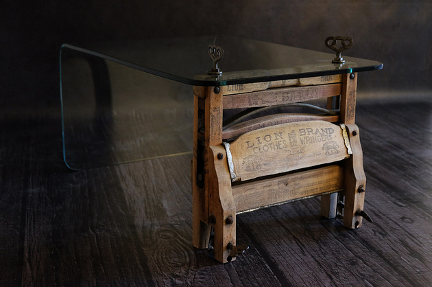 stoliki kawowe "Wringer Coffee Table" stolik loft z wyżymaczki + gięte szkło
