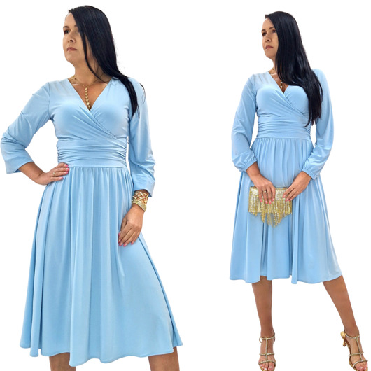 sukienki midi damskie Elegancka kotajlowa  sukienka  midi  błękitna draperia r 36-56
