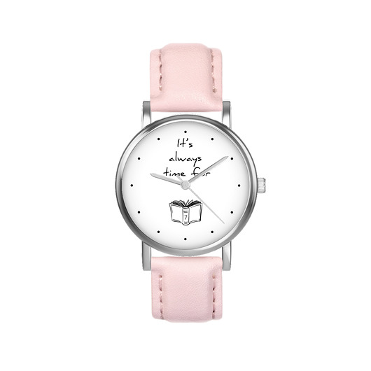 zegarki damskie Zegarek mały - Time for book - skórzany, pudrowy róż
