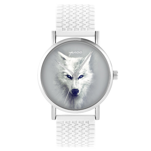 zegarki unisex Zegarek - Biały wilk - silikonowy, biały