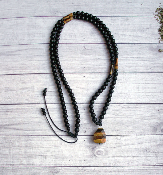 biżuteria męska TYGRYSIE OKO, onyks : półdługi naszyjnik męski