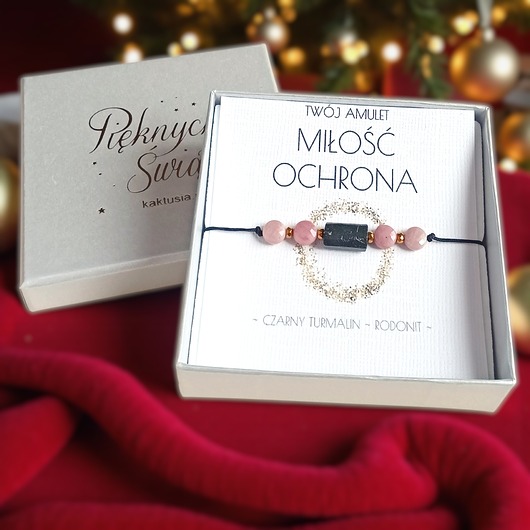 bransoletki z kamieni naturalnych Amulet - MIŁOŚĆ i OCHRONA - świąteczne pudełko - TURMALIN, rodonit