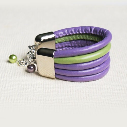 szeroka WIOSENNA bransoletka PURPLE&GREEN kaktusia