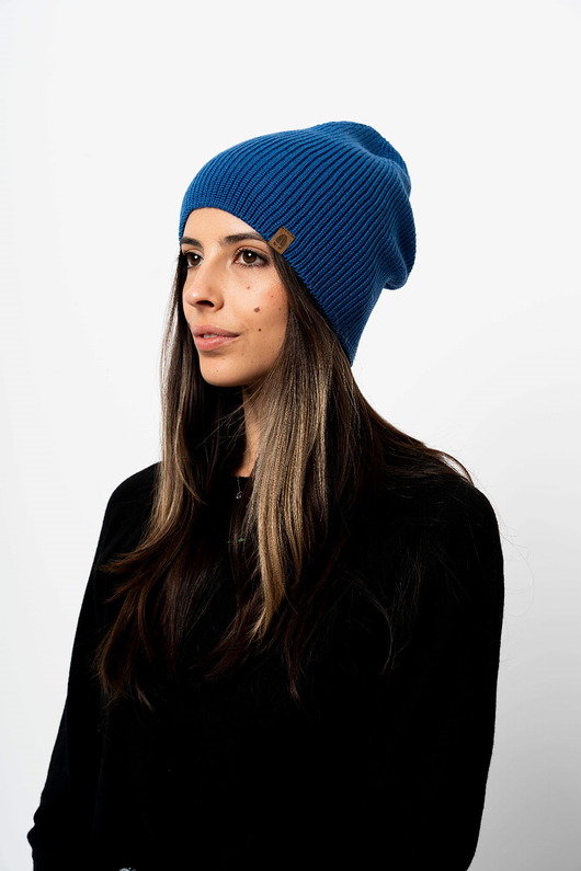 czapki damskie JELEŃ RWS - wełniana czapka bez ściągacza niebieski kobalt