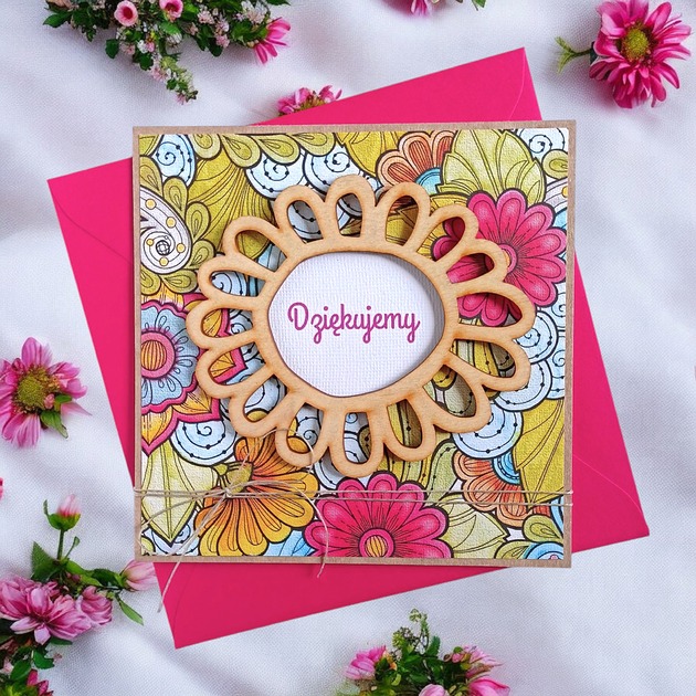 kartki scrapbooking Dziękujemy : PODZIĘKOWANIE : kartka handmade : witrażowe kwiaty