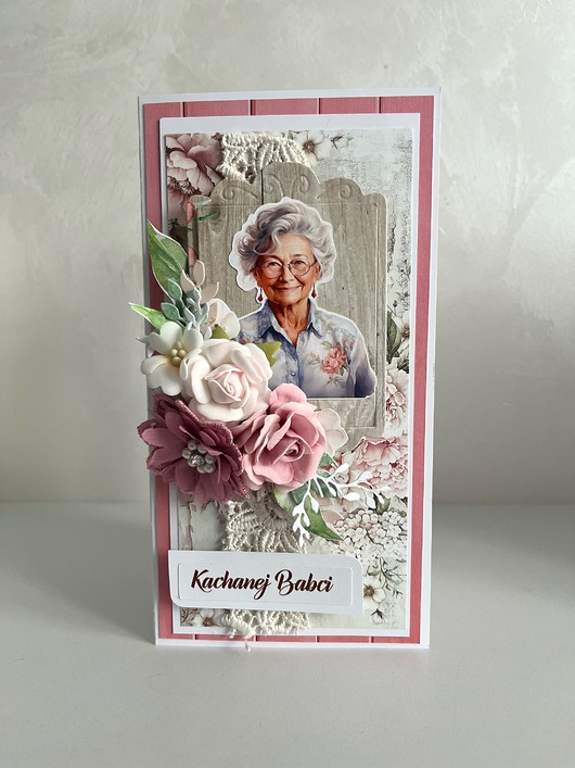 kartki scrapbooking Kartka na Dzień Babci w różu
