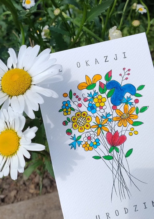 kartki scrapbooking Kartka urodzinowa Kociewski bukiet, 18 x 12 cm.