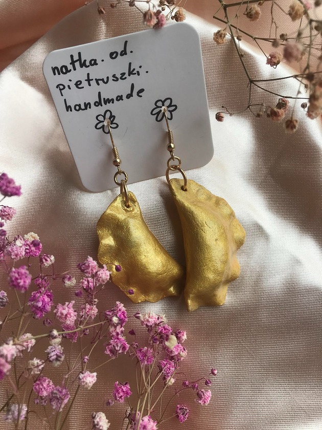 kolczyki z masy plastycznej Kolczyki pierogi złote