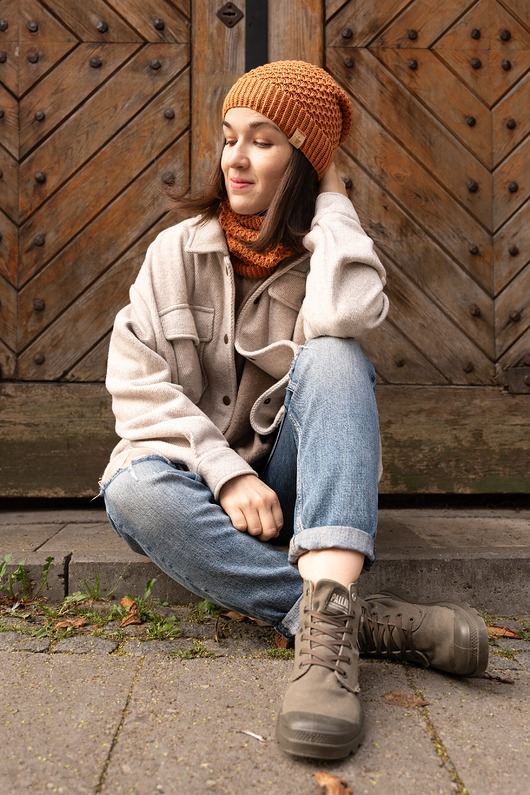 komplety damskie Zestaw Classic - Luźna Czapka Slouchy & Komin - Miedź