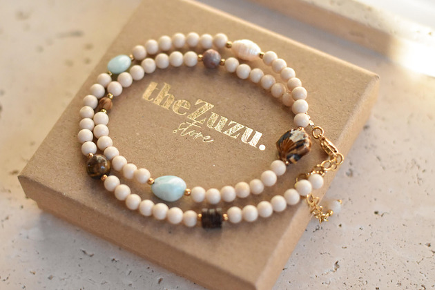 naszyjniki - inne Naszyjnik z kamieniem rzecznym