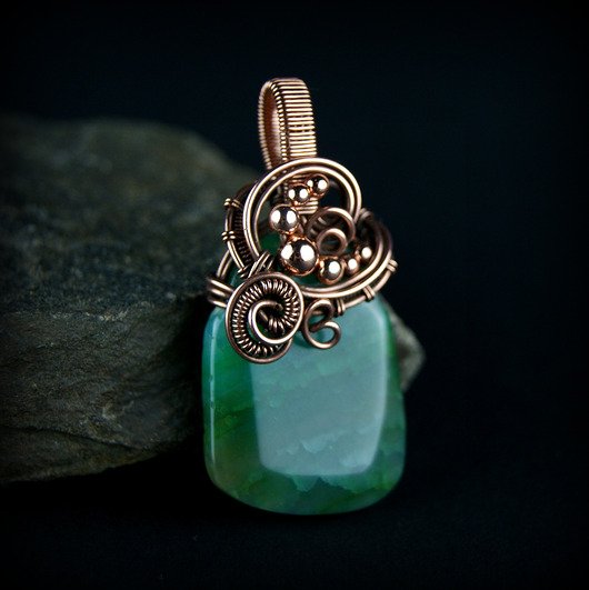 wisiory Wisiorek wire wrapping z zielonym agatem