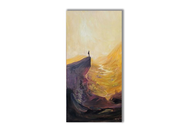 obrazy Obraz olejny ręcznie malowany Pejzaż górski "Szczyt zdobyty!" 50x100 cm