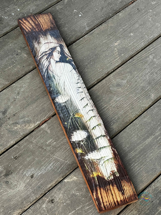 obrazy Rustykalna deska z aniołem, prezent, anioł na desce, anioł stróż