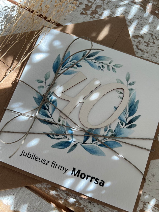 kartki scrapbooking Ręcznie robiona kartka na 40 jubileusz firmy z personalizacją (40-lecie dział