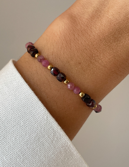 bransoletki z kamieni naturalnych Talizman Ochrona i Miłość - Różowy Turmalin, Granat