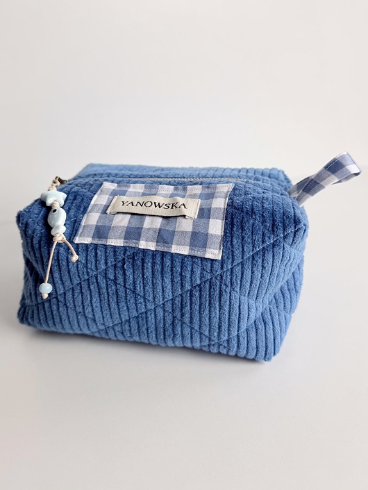 Akcesoria pozostałe Sztruksowa pikowana kosmetyczka, DENIM BLUE
