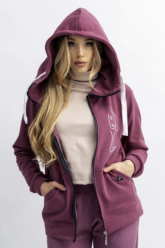 bluza z kapturem damska Bluza na zamek Mela Wrzos