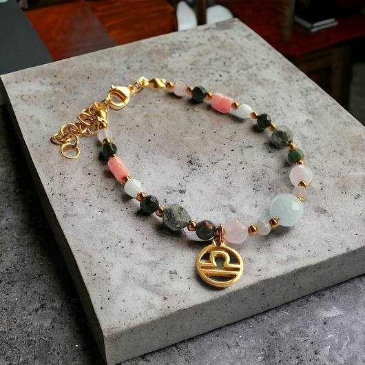 bransoletki z kamieni naturalnych WAGA - zodiac collection - PREMIUM :: gold