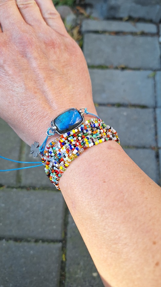 bransoletki wire wrapping Labradoryt na lato  - bransoletka sznurkowa