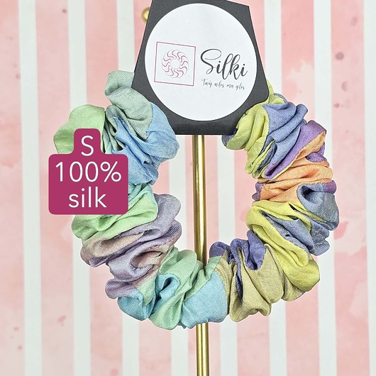 gumki do włosów S wąska gumka jedwabna do włosów jedwab naturalny scrunchie pastel kolorowa
