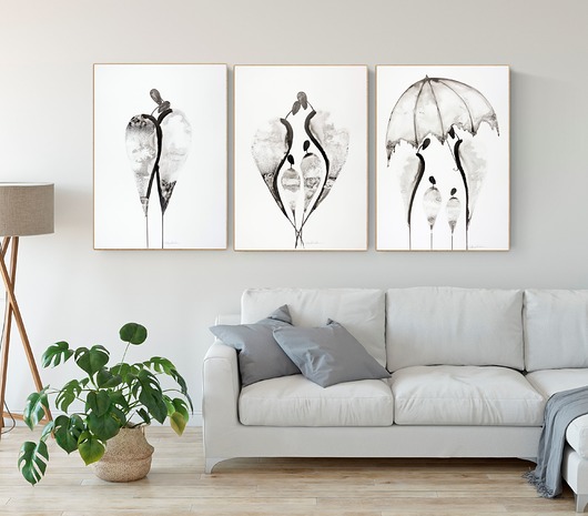 Zestaw 3 obrazów 50 x 70 cm malowany ręcznie Krystyna Siwek Art