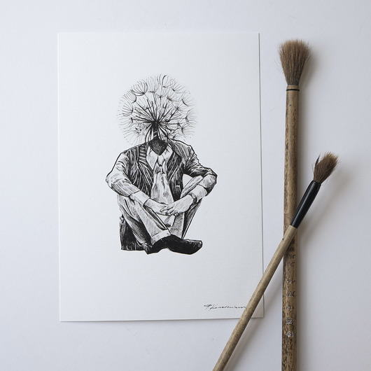 grafiki i ilustracje Dmuchawiec. Ilustracja tuszem.