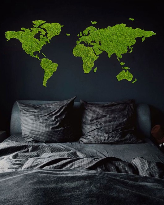 Ozdoby na ścianę Mapa świata z mchu chrobotka
