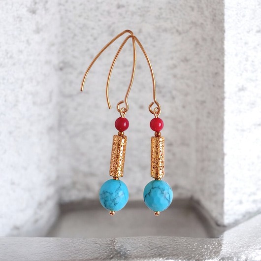 kolczyki z kamieniami LIMITOWANE kolczyki: długie: summer collection : turkusowo-złote