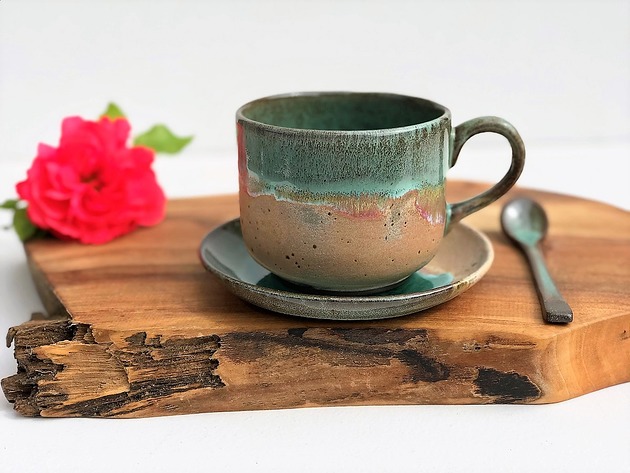 filiżanki Kubek ceramiczny  Duża filiżanka ze spodkiem