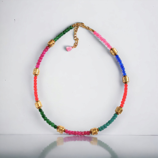 chokery UNIKAT : choker wakacyjny : jadeit & złota lawa : multicolor.