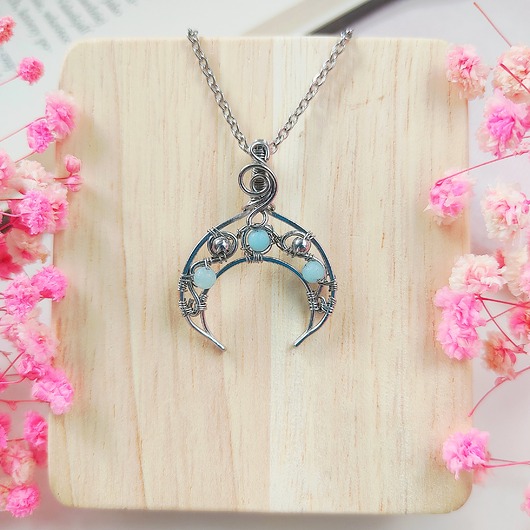 wisiory Naszyjnik Lunula Amazonit stal chirurgiczna wisiorek handmade
